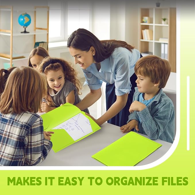 Henoyso 36 Pack Fluorescent Green Plastic Folders with Clear Front Pockets Heavy Duty File Folders with 2 Pockets and Card Slot for Student Communication School Office Presentation Report