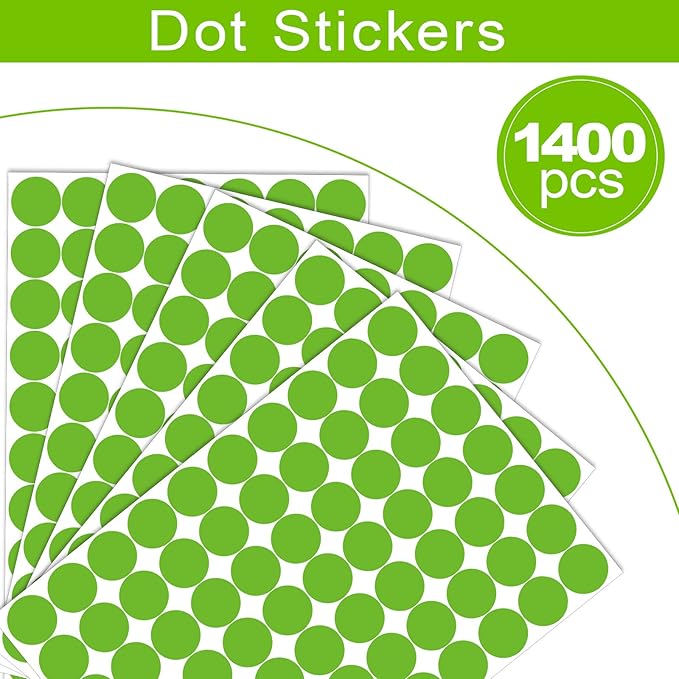 1400 PCS Green Dot Stickers Round Coding Labels Circle Polka Dots for Office, Classroom, Papers Etc