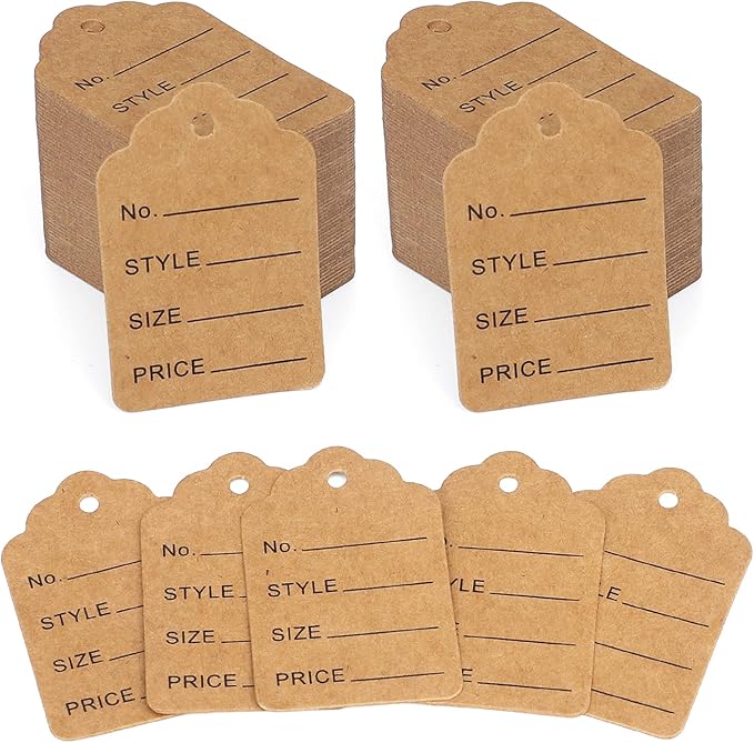 jijAcraft 1000Pcs Price Tags, Brown Clothing Tag for Retail, Small Kraft Paper Tags for Labeling Price, Size, Number, Writable Price Hangtag for Business Supplies Selling Jewlry, Clothes (2" X 1.3")