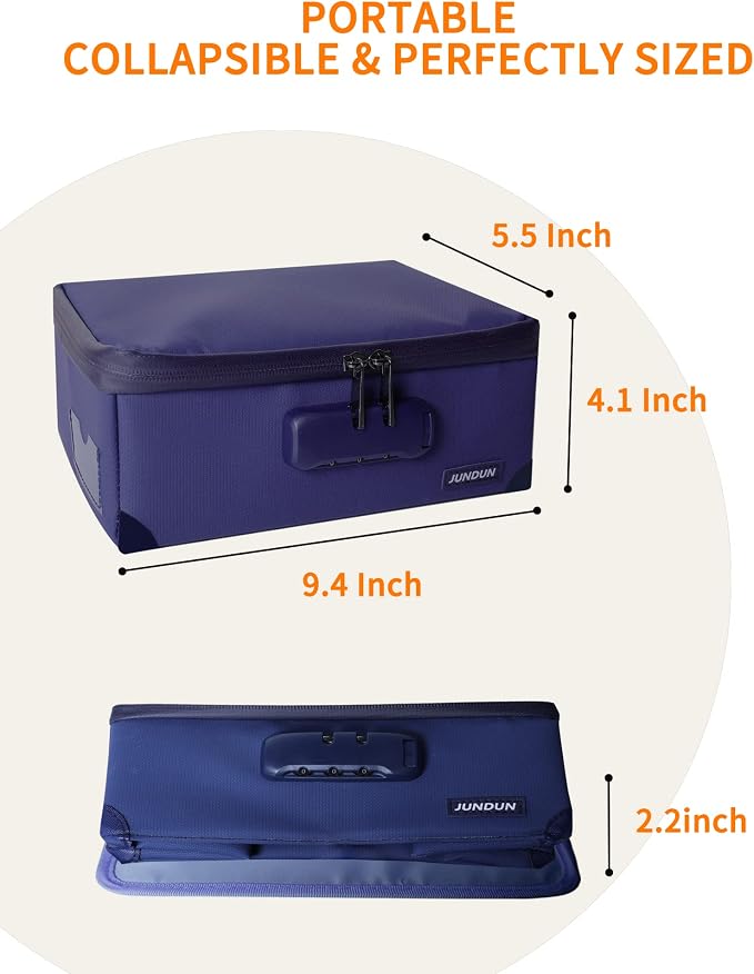 JUNDUN Index Card Holder with Lock,Collapsible Fireproof Index Card Box fits 1200 3x5-Inch Flash Cards - Business, Recipe, or Note Card Storage Boxes - Blue