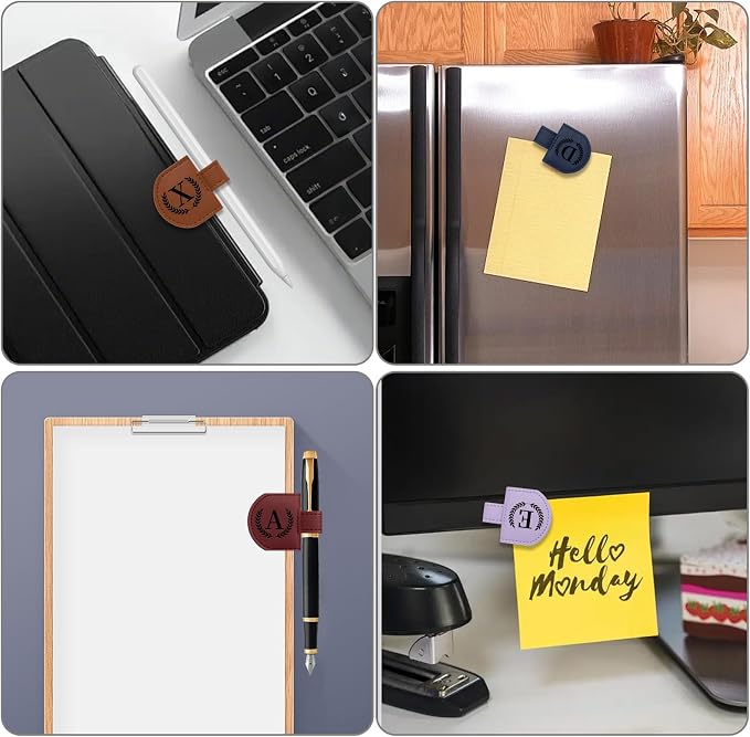 Personalized Magnetic Bookmark Pen Holder, Leather Book Marks for Reading Women& Men, Engraving 26 Letters Name Initial Bookmarks with Pencil Pen Holder, Gift for Book Lovers, Readers (Light Blue, U)