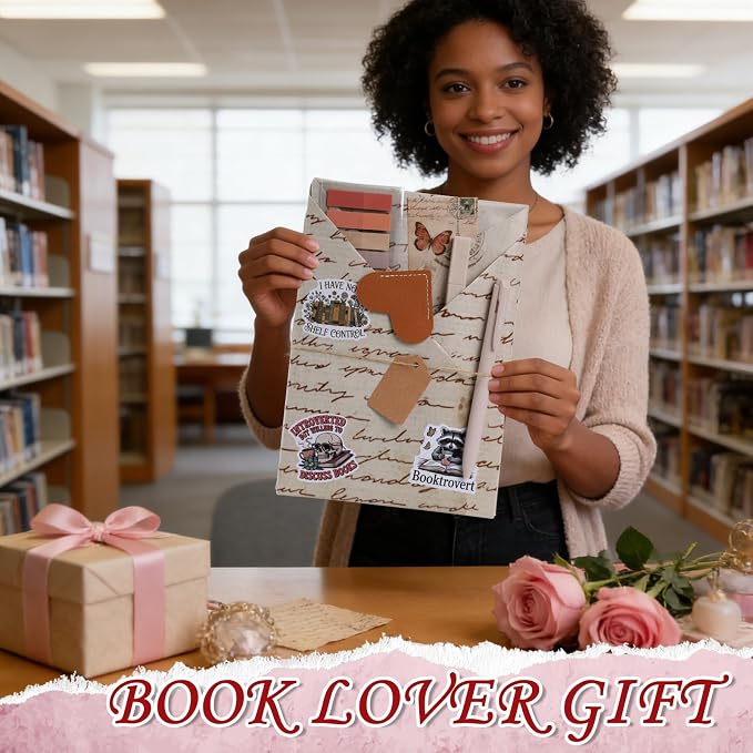 Blind Date with a Book Gift Box - Hamdwerk 6 Set Vintage Blind Book Date Gift Supplies Includes Wrapping Paper Tags Pens Bookmark Stickers Book Lover Club Gifts for Women Librarian Bookish Reader