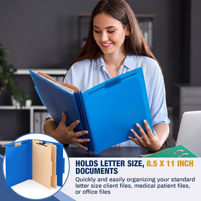 12 Pack Plastic Classification Folders with 2 Dividers & Fasteners, Heavy Duty 3.5” Expansion Letter Size File Folders for Law Client Files, Medical Records & Office Reports(Dark Blue)