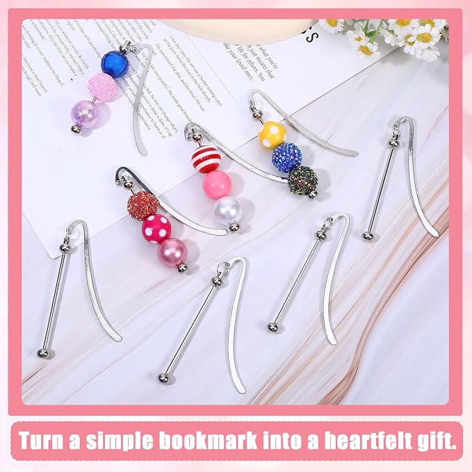 24Pcs Beadable Bookmarks, DIY Metal Bookmark Making Kit, Bar Blank Bookmarks to Decorate, Beadable Items, Modern Craft Jewelry Pendant Charm Gifts for Book Lovers Teacher Student Office Supplies