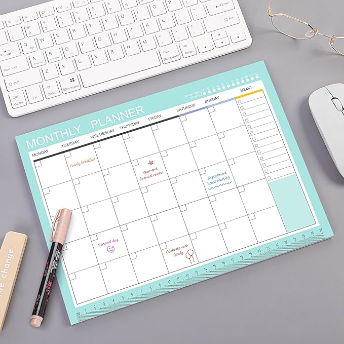 Phyxin Undated Planner, 54 Sheets Blank Calendar, 11.2" x 8.3" Monthly Calendar Planner, Tear Off Undated Monthly Planner with Memo for Women, Students, Teachers, Green