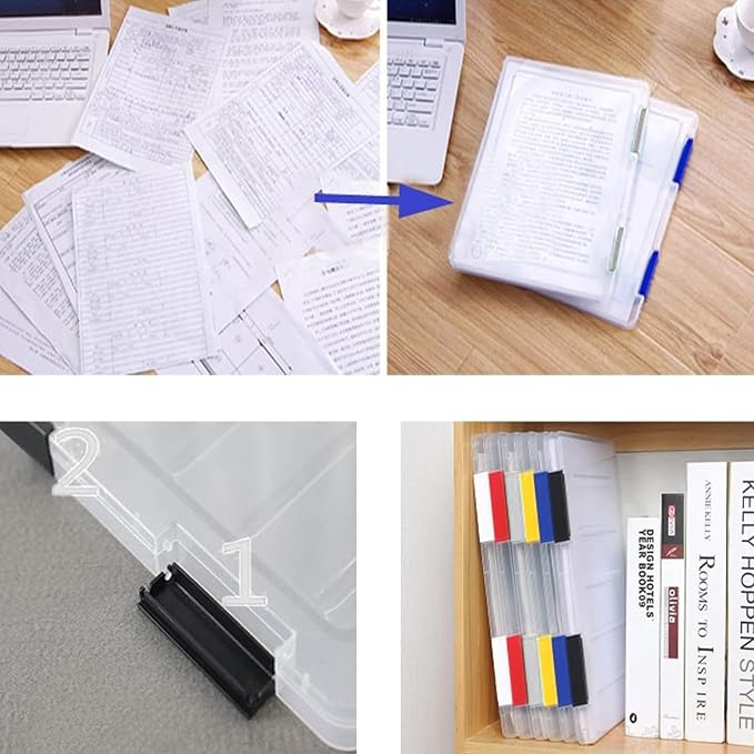 A4 Paper Holder Portable File Box Clear Plastic Document Case Waterproof Dustproof PP Storage Folder Magazine Filing Organizer Office/School Supplies - Pack of 4