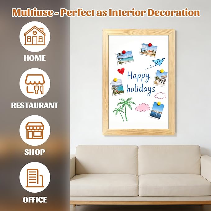 Magnetic Chalkboard for Wall, 24 x 36 Inch Solid Wood Framed Brown Magnetic Board, Wall Mounted Chalk Board for Kitchen, Restaurant, Food Truck and Calendar Board