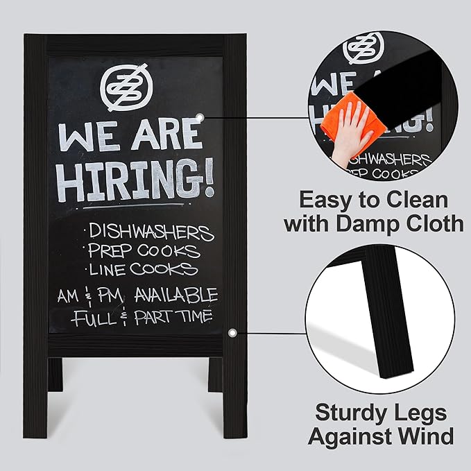 TEAKMAMA Chalkboard Signs 40x20 Standing A Frame Chalk Board Easel Sign Sandwich Board Signs Outdoor, Double Sided Blackboard for Business, Cafe, Weddings, Black