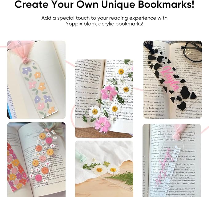 YOPPIX 6x2” Acrylic Bookmark Blanks- 30 Pieces Acrylic Bookmark Kit with 30 Pcs Ribbon for Reading Lovers DIY Crafts Hanging Tag Gifts Tag Price Tags, Graduation Back to School Gifts(Semicircle)