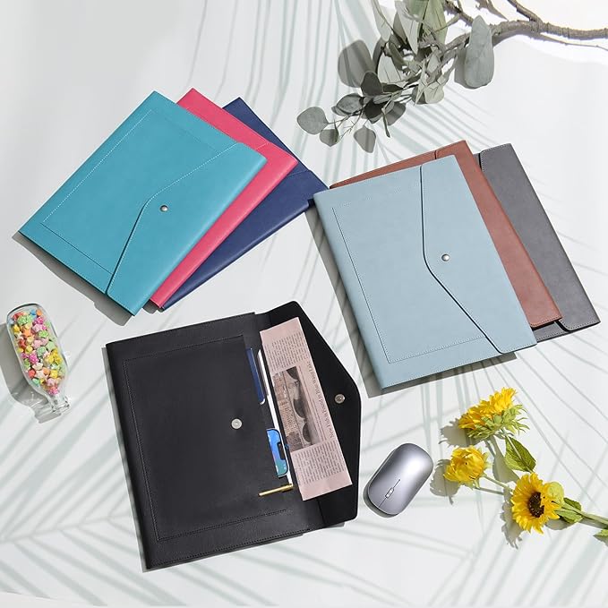 Wason A4 Document File PU Leather with Expanding Large Size Pockets Envelope Case Holder Paper Bills Stationery Tablet and PC, Perfect for Work Study Traveling (Black)