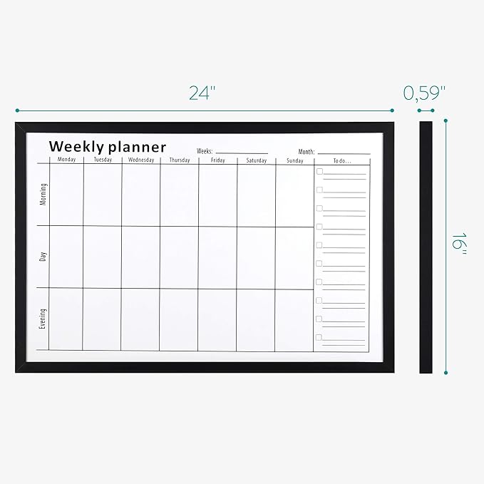 Navaris Weekly Planner White Board - 16" x 24" Magnetic Dry Erase Whiteboard Calendar with 7-Day Week Plan for Wall - Includes Markers and Magnets