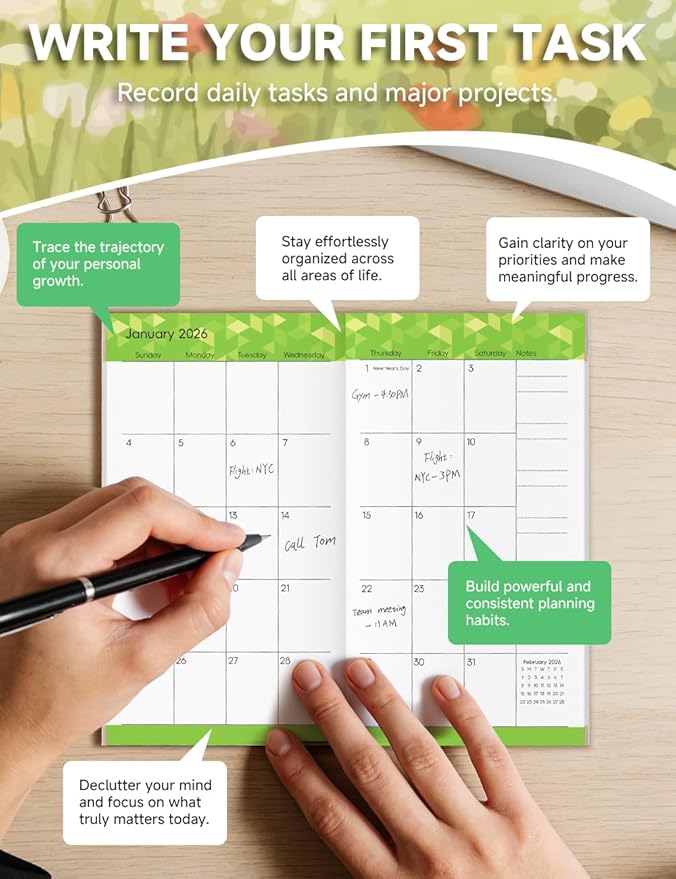 Pocket Calendar 2026-2028 Animal Series, Monthly Planner Jan 2026 to Jul 2028 (3.7" x 6.7") Perfect Purse Calendar, Pocket Agenda with Protective Plastic Sleeve- Float Cat
