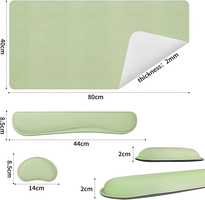Bloss Leather Desk Mat and Keyboard Wrist Rest, Large Mouse Pad + Keyboard Pad+Mouse Wrist Support, Non-Slip Desk Mat Protector for St Patricks Day(31.5×15.7 Inches, Green)
