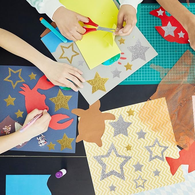 5 Sheets Glitter Star Stickers, Gold Stars Stickers, Self-Adhesive Star Labels, Star Decals for Crafts, Christmas Decoration Scrapbooks Cards Kids Reward, Teacher Stickers Stars