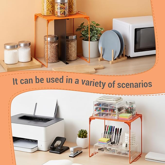 Colarr Orange Locker Organizer Shelf Locker Accessories for Girls Stackable Storage Organization Shelf Area Saver Fits Standard Size for School Office Kitchen and Home