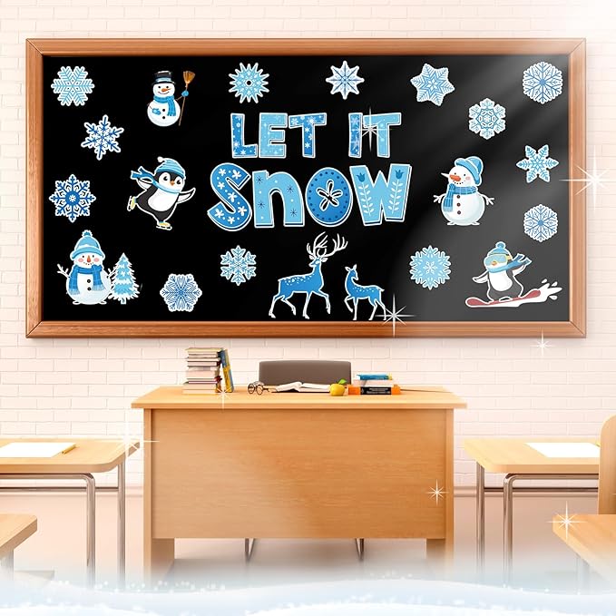 Pasimy Winter Bulletin Board Decorations January Bulletin Board Set Snowman Classroom Decor Penguin Snowflake Let it Snow Cutouts for Kindergarten Winter Wonderland Office Wall Door Holiday Supplies