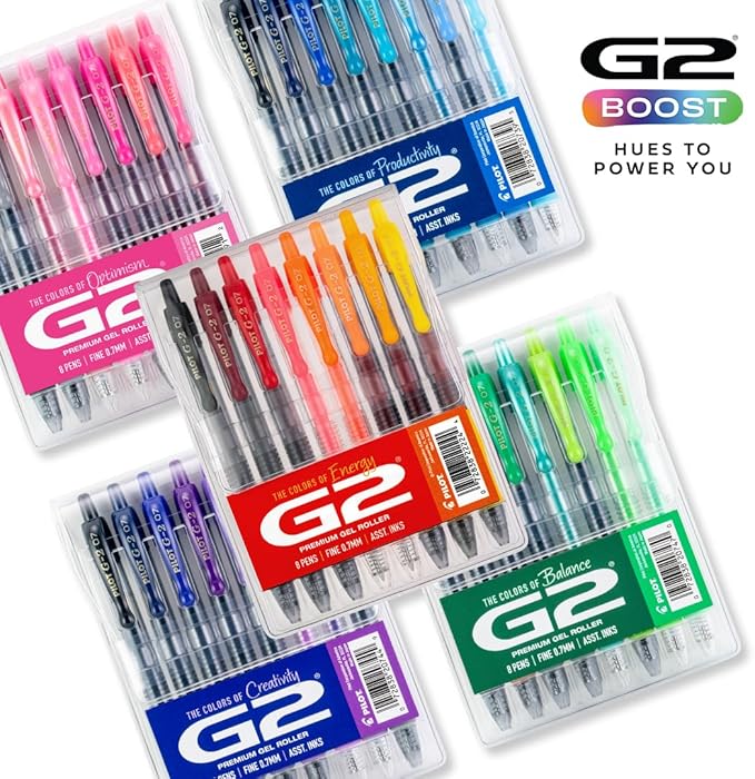 Pilot, G2 Premium Gel Roller Pens, G2 Boost Red/Orange Pack, The Colors of Energy, 8 Pack Pouch, Fine Point 0.7 mm, Assorted