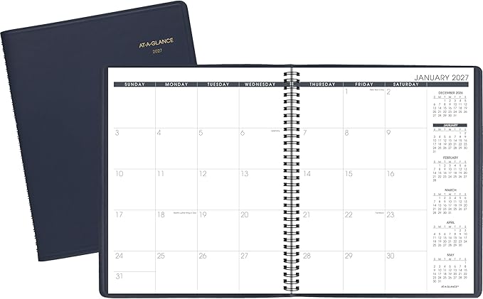 AT-A-GLANCE 2027 Planner, Monthly, 15-Month Jan-Mar, 9" x 11", Unruled Daily Blocks, Navy (702602027)