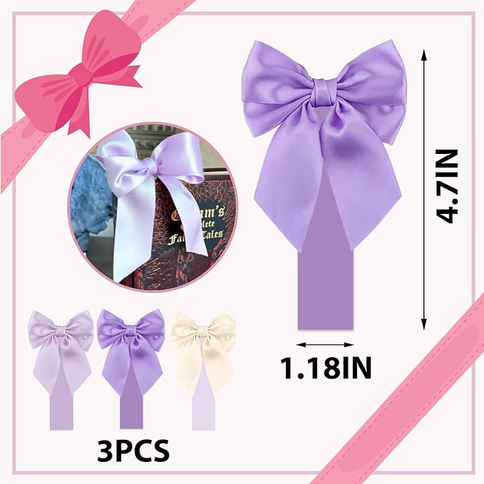 Gradient Purple Satin Bow Bookmark Anniversary Coquete Book Mark Mini Purple Satin Ribbon Bows Appliques Craft Bowknot for Book Lovers Gift