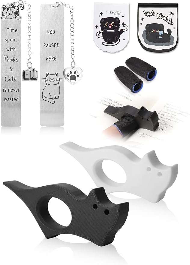 Cat Bookmark Set,with Two Cat Thumb Book Page Holders,Pen Holder,and Cat Magnetic Bookmarks,Metal Book Marks for Reading,Book Accessories,Cat Lover Gift,Cute Bookmarks for Women,Cat Lovers,7 Pcs