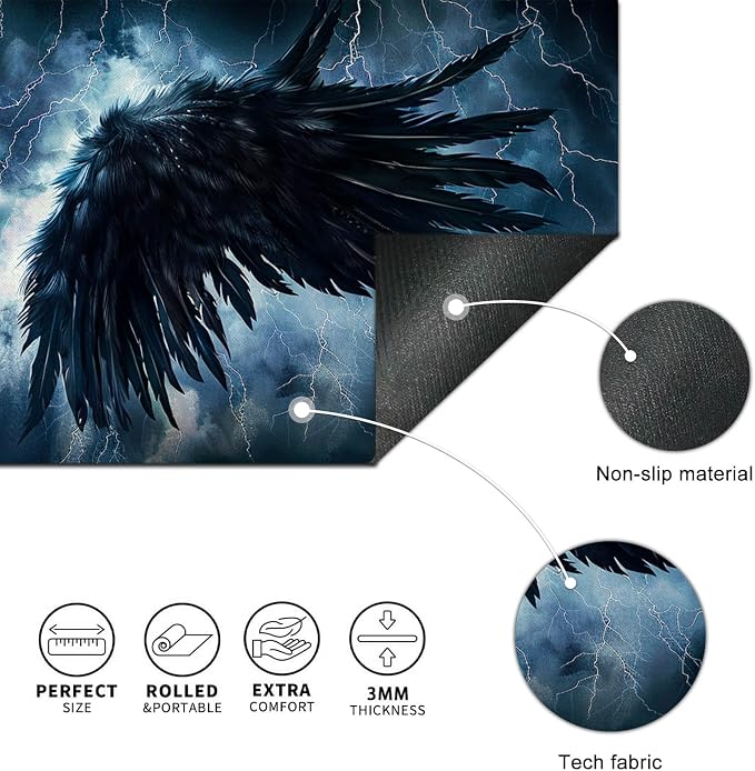HOMETITUTE XL Mousepad 31.5 x 11.8 Inch Black Wing Thunder Large Gaming Desk Mat Extended Computer Pad Keyboard Mat Waterproof Non Slip Surface Mouse Pads for Desktop Office Accessories