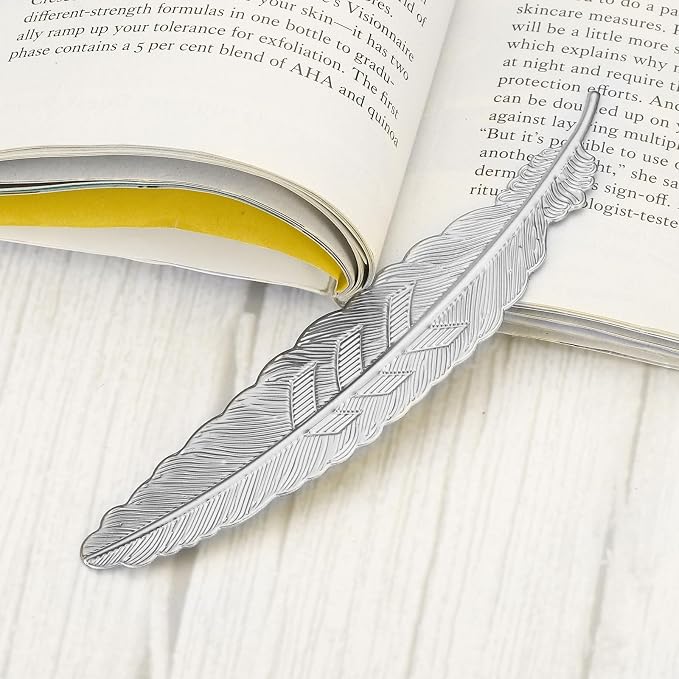 PATIKIL Metal Feather Bookmarks, 6 Pack Book Marks Page Markers Birthday Appreciation Gift for Women Teacher Reader Book Lovers, Silver