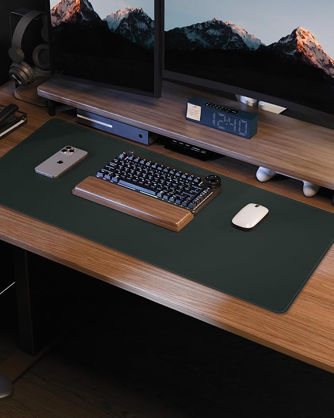 AFIING Desk Pad Protector 23.6" x 13.7" - Non-Slip Waterproof PU Leather Desk Mat for Mouse, Keyboard, Laptop, Office and Home Workspace (Dark Green)