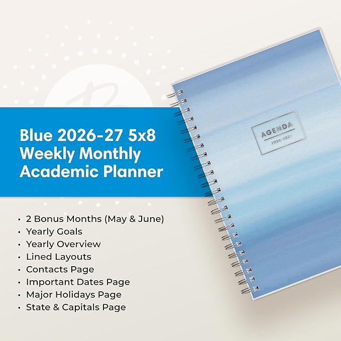Blue Sky 2026-2027 Weekly and Monthly Academic Year Planner Calendar, July 2026 - June 2027, 5" x 8", Flexible Cover, Wirebound, Laminated Tabs, Chanson