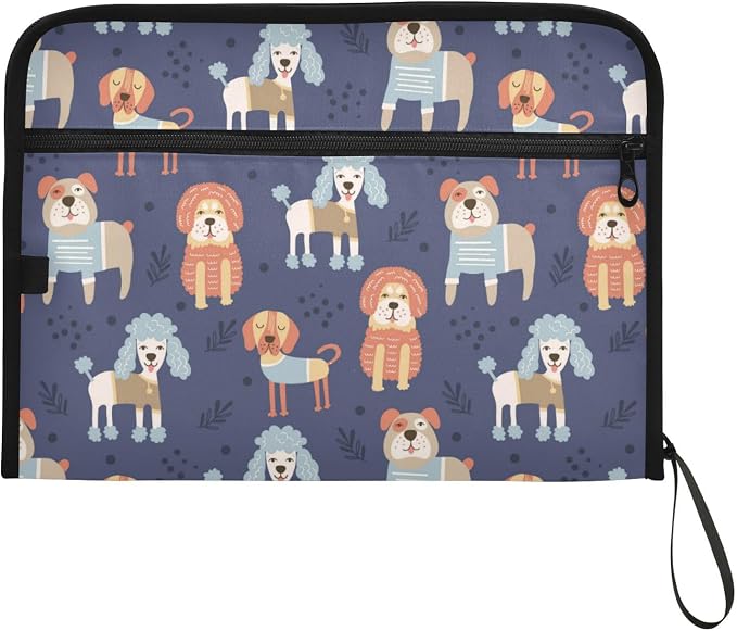 13 Pockets Expanding File Folder Poodle Dog Dogs Children with Sticky Labels Accordion File Folder Document Organizer Letter Size A4 Papers Expandable File Keeper
