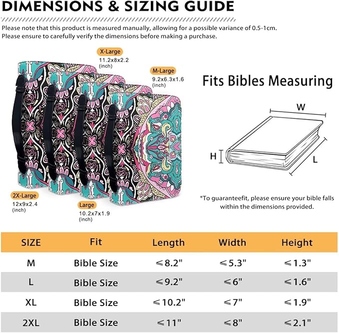 Bohemia Bible Cover with Handle Bible Carrying Cases Bible Bag Bible Study Supplies Book Protector Bible Case for Women Girls-size:L