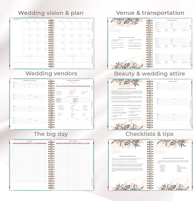 Clever Fox Wedding Planner – Notebook Organizer for Bride – Wedding Planning Binder Book with Pockets – Engagements Gift, 10x11″ (Aquamarine)