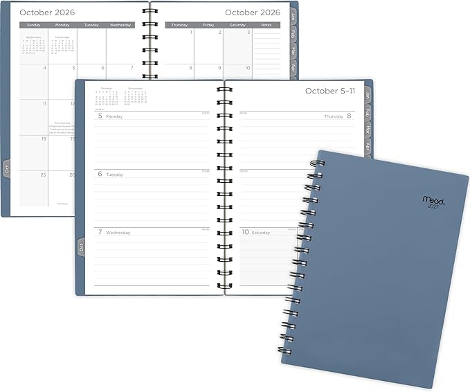 Mead 2027 Planner, Weekly & Monthly, 15-Month Oct-Dec, 5.5" x 8.5", Composure Blue (1806-200-27)