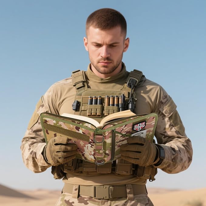 Tactical Bible Case Cover for Men, Bible Book Cover Organizer with Customizable Velcro Patch Panel, Gifts for Men, Women, Friends, Family