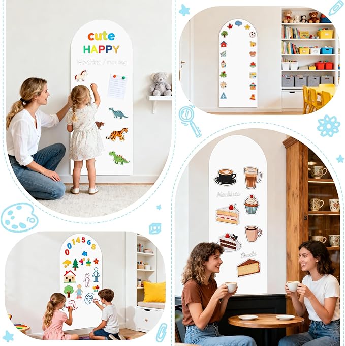 Magnetic Arch Wall Decal 39.3x17.5 Inches White Magnet Wall for Kids Self Adhesive Magnetic Chalkboard Decals Peel and Stick Magnet Decal Wall with Multiple Accessories for Playroom Home