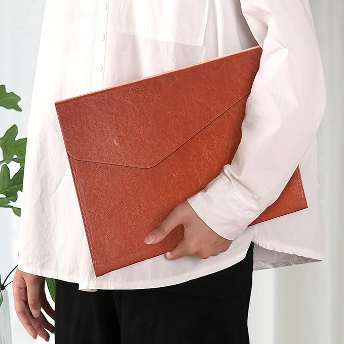 VANRA 1 Piece File Folders PU Leather Expanding Document Holder File Jacket Filing Envelope for A4 Letter Size Paper with Invisible Magnetic Closure Brown