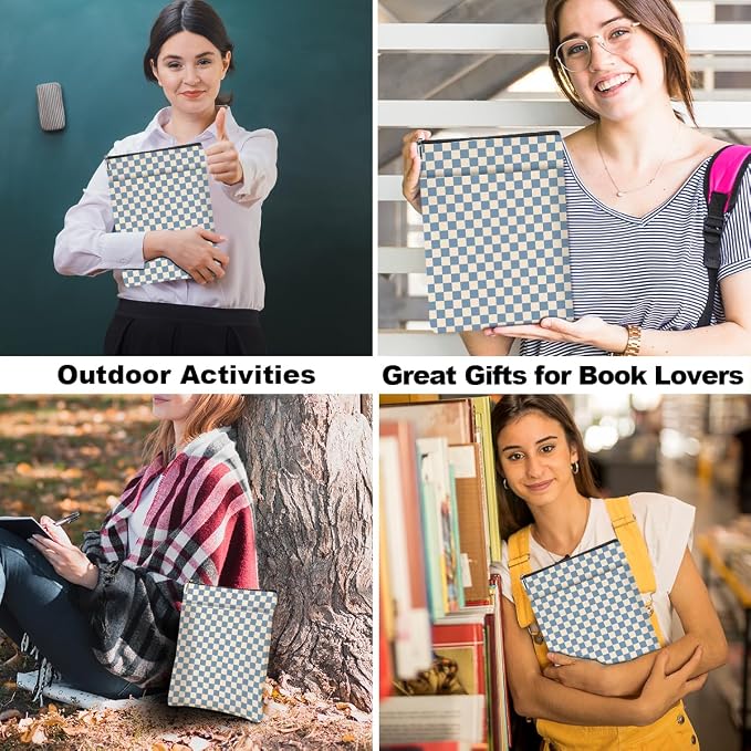 Blue Plaid Book Lovers Gifts Book Sleeve Vintage Checkered Waterproof Book Cover Book Pouch Book Protector with Front Pocket Book Club Christmas Birthday Gifts for Women Girl Reader Book Accessories
