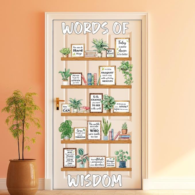 Greenery Words of Wisdom Bulletin Board Classroom Decoration Summer Plant Themed Paper Cutouts Plants Motivational Door Wall Stickers for Classroom Wall Window Educational Learning Activities