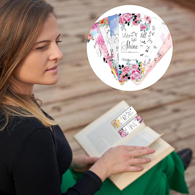 Wxiben Bible Verse Magnetic Bookmark - 48Pcs Floral Inspirational Magnetic Bookmark Christian Scripture Book Mark Magnets Motivational Flower Page Marker Clip for Women Students Teacher School Gifts
