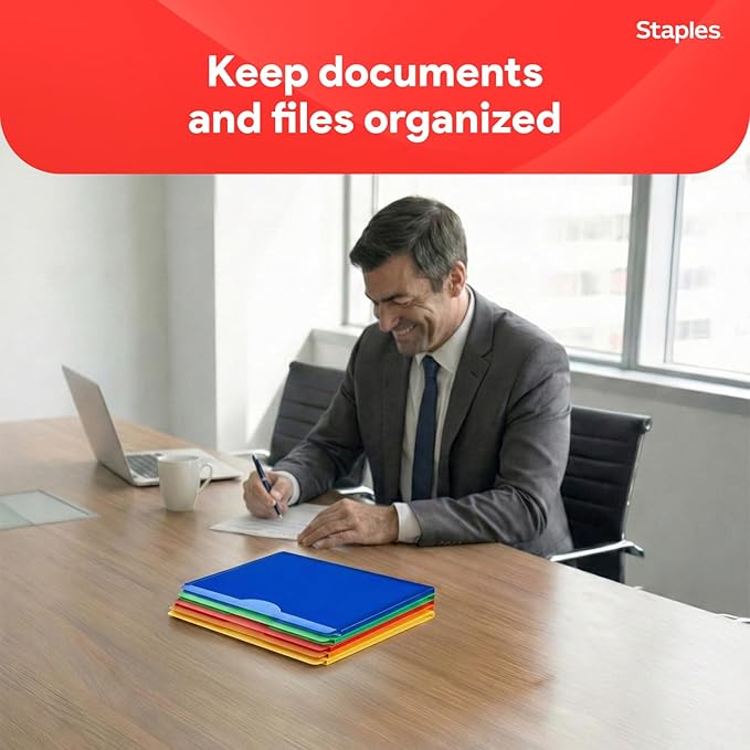 Staples Poly Expanding File Jackets, Letter Size, Moisture‑Resistant Durable Poly Folders, Assorted Colors – 10/Pack