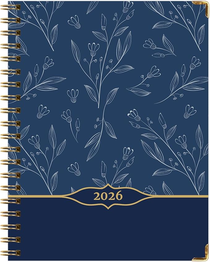 LARGE PRINT HARDCOVER 2026 Planner, 8.5"x11": 14 Months (November 2025 - December 2026), Daily Weekly Monthly Planner, Yearly Agenda, Bookmark, Pocket Folder and Sticky Note Set (Blueberry Vines)