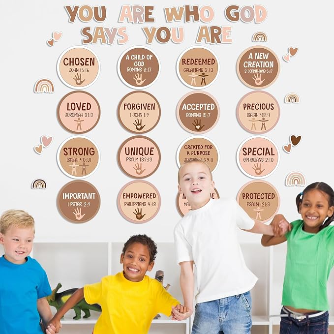 Qyeahkj Christian Bulletin Board Decoration Inspirational Diversity Bulletin Board Set Boho Rainbow God Says You Are Cutouts Motivational Religious Classroom Wall Decor for School Home Church Supplies