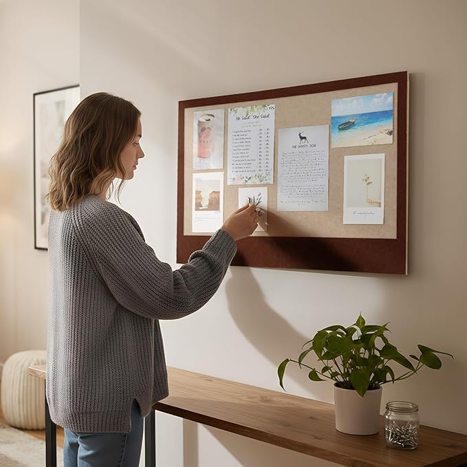 Hahafelt Set of 3 Vision Boards, 32"x 24" Bulletin Vision Felt Board Self-Adhesive, Decorative Picture Boards with 30 Push Pins for Home Office Church Prayer Wall Memo (Brown+Camel)