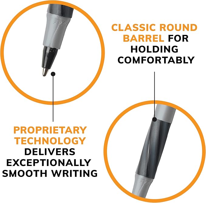 BIC Round Stic Grip Xtra Comfort Black Ballpoint Pens, Medium Point (1.2mm), 12-Count Pack, Perfect Writing Pens With Soft Grip for Superb Comfort and Control