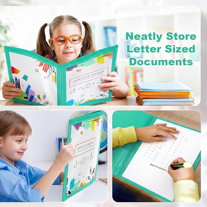 Henoyso 48 Pcs Take Home Folder Heavy Duty 2 Clear Front Pockets and 2 Inside Pockets Homework Folders for School Students Parent Teacher Classroom Communication (Green)