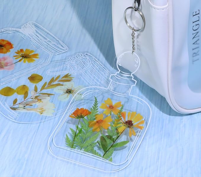 Dried Flower Bookmarks Penta Angel 30Pcs Bottle Shape Handmade DIY Clear Pressed Floral Page Markers Clips for Student Reading (Mixed Styles)