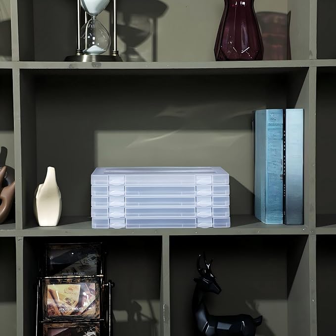 Outus 6 Pieces A4 File Box Paper Photo Storage Box A4 Portable Project Case Clear Plastic Document Magazine Organizer Box for Office School Supplies Accessories 12.52 x 9.5 x 0.95 Inch