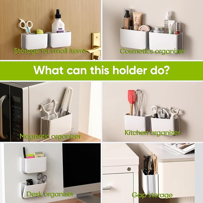 2 Pack Foldable Magnetic Pen Holder for Refrigerator, magnetic dry erase marker holder, TV Remote Holder, Magnetic Locker organizer, Office & Bathroom Organization (White)