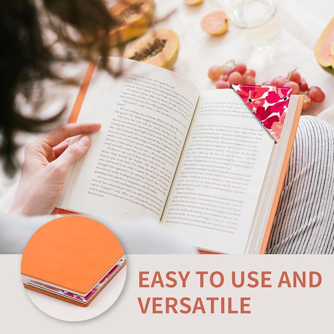 Cute Leather Bookmarks, Fun Triangle Making Corner Bookmark, Book Accessories for Reading Book Lovers, Unbreakable Page Markers for Women Men Pink Red Flower