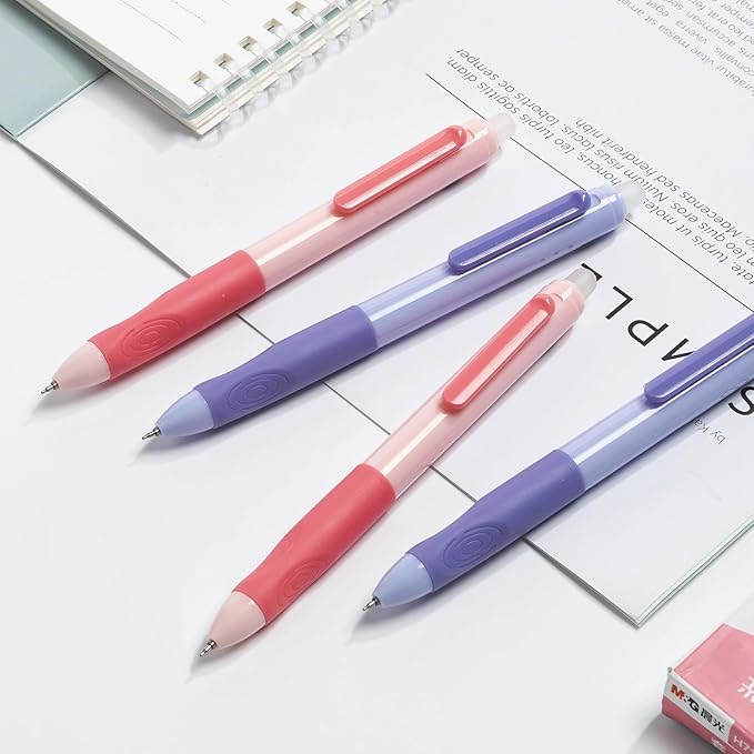 M&G Erasable Pens, 4 Pcs Fine Point 0.5mm Black Ink Erasable Gel Pens with Comfort Grip and Cap, Make Mistakes Disappear for Drawing Writing Planner and Crossword Puzzles