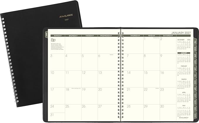 AT-A-GLANCE 2027 Planner, Monthly, 7" x 8.75", Tabbed, Unruled Daily Blocks, Recycled Black (70120G0527)